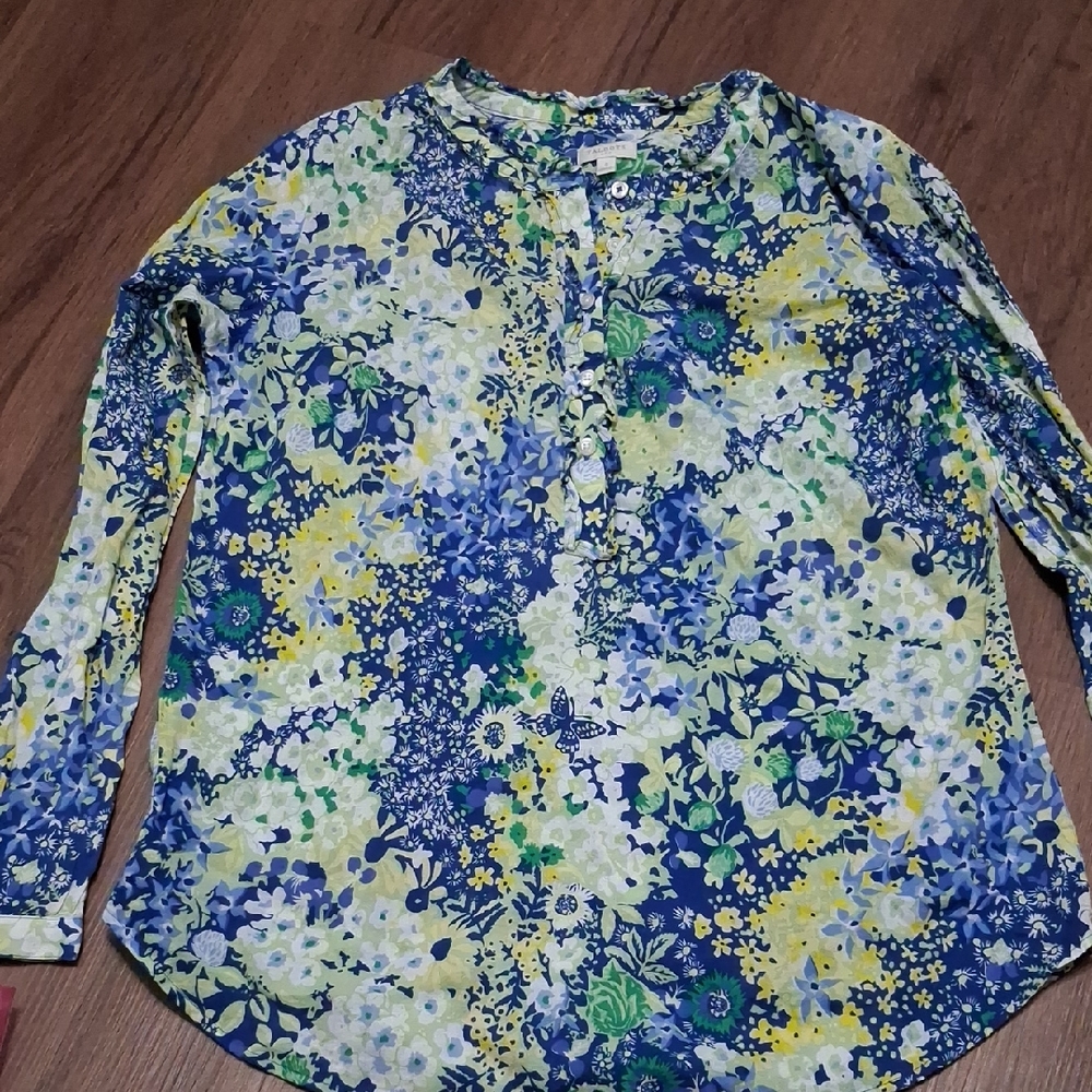 Talbots Blue and Green Floral Top